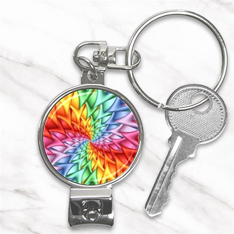 Psychedelic Rainbow Spiral Nail Clippers Key Chain from ArtsNow.com Front