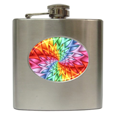 Psychedelic Rainbow Spiral Hip Flask (6 oz) from ArtsNow.com Front