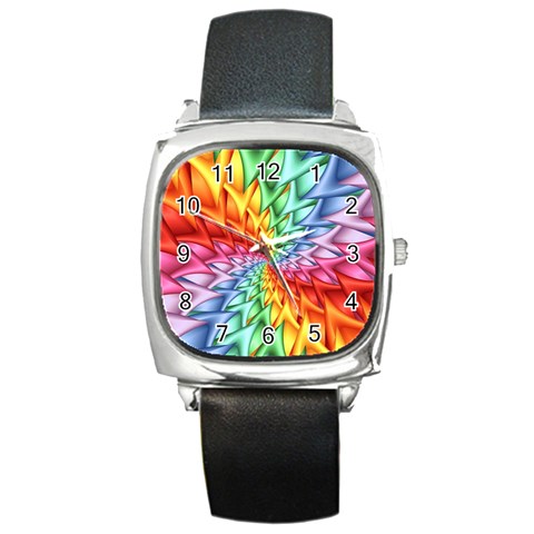 Psychedelic Rainbow Spiral Square Metal Watch from ArtsNow.com Front