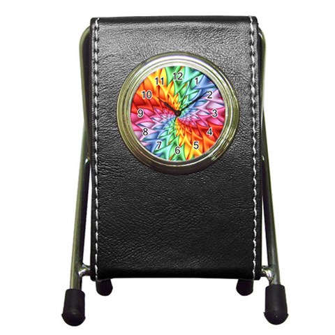 Psychedelic Rainbow Spiral Pen Holder Desk Clock from ArtsNow.com Front