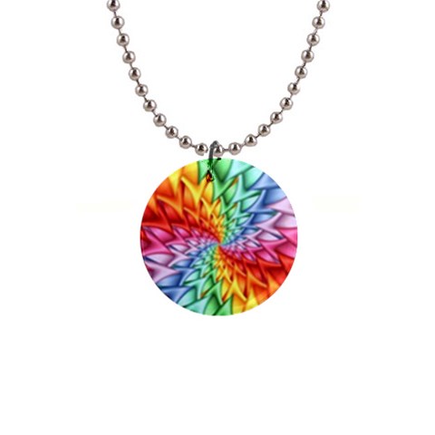 Psychedelic Rainbow Spiral 1  Button Necklace from ArtsNow.com Front