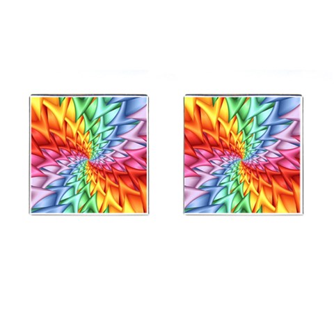 Psychedelic Rainbow Spiral Cufflinks (Square) from ArtsNow.com Front(Pair)