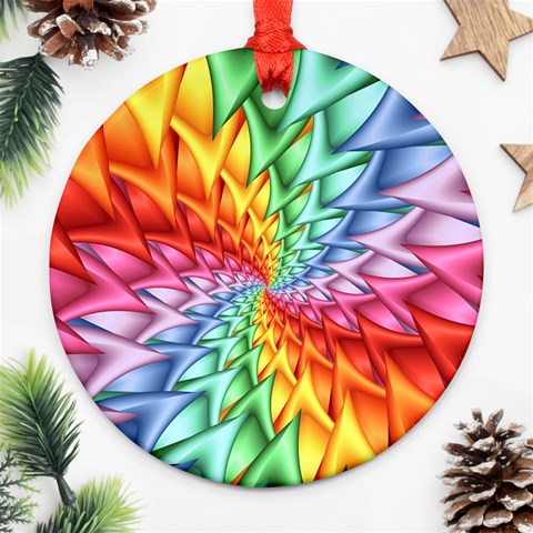 Psychedelic Rainbow Spiral Round Ornament (Two Sides) from ArtsNow.com Back