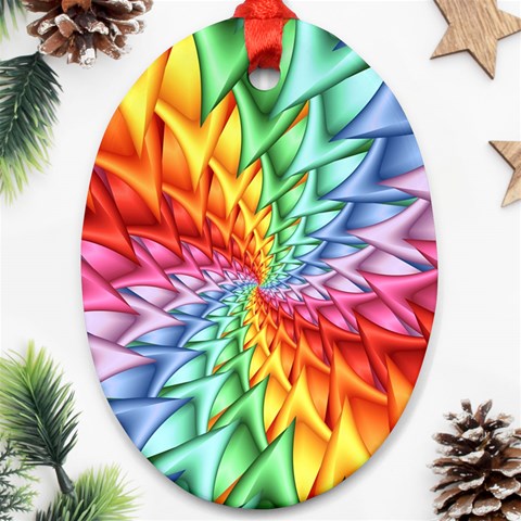 Psychedelic Rainbow Spiral Oval Ornament (Two Sides) from ArtsNow.com Front