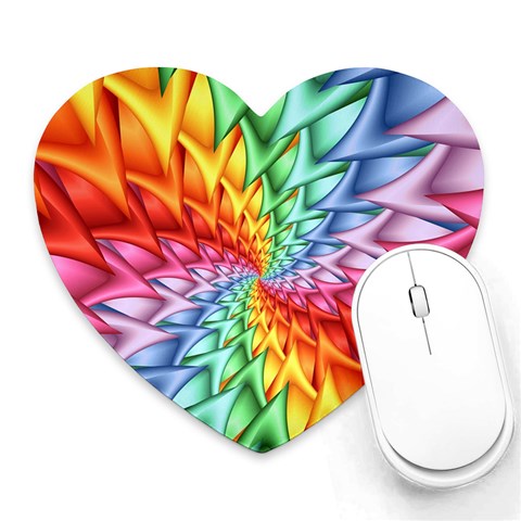 Psychedelic Rainbow Spiral Heart Mousepad from ArtsNow.com Front