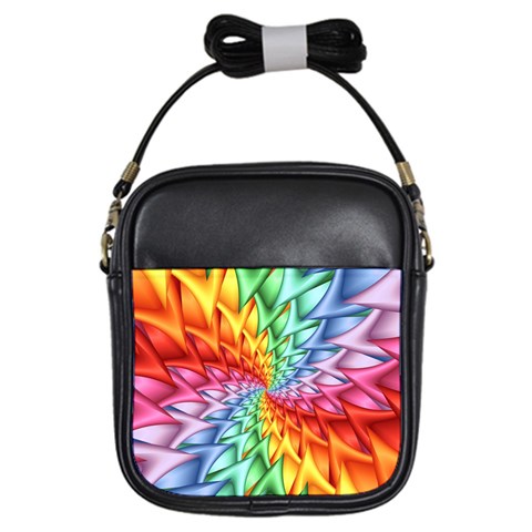 Psychedelic Rainbow Spiral Girls Sling Bag from ArtsNow.com Front