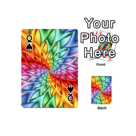 Queen Psychedelic Rainbow Spiral Playing Cards 54 (Mini) from ArtsNow.com Front - SpadeQ