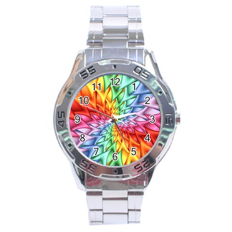 Psychedelic Rainbow Spiral Stainless Steel Analogue Watch from ArtsNow.com Front