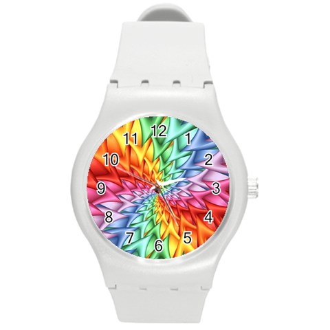 Psychedelic Rainbow Spiral Round Plastic Sport Watch (M) from ArtsNow.com Front