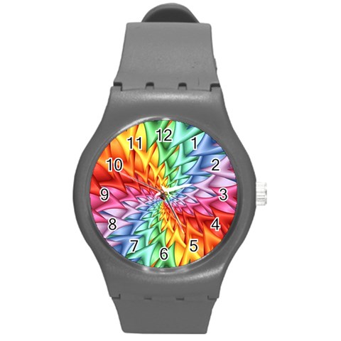 Psychedelic Rainbow Spiral Round Plastic Sport Watch (M) from ArtsNow.com Front