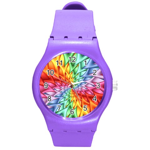 Psychedelic Rainbow Spiral Round Plastic Sport Watch (M) from ArtsNow.com Front