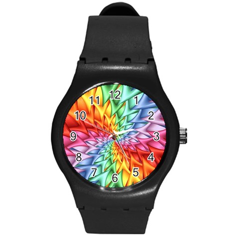 Psychedelic Rainbow Spiral Round Plastic Sport Watch (M) from ArtsNow.com Front