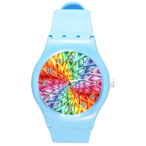 Psychedelic Rainbow Spiral Round Plastic Sport Watch (M) from ArtsNow.com Front