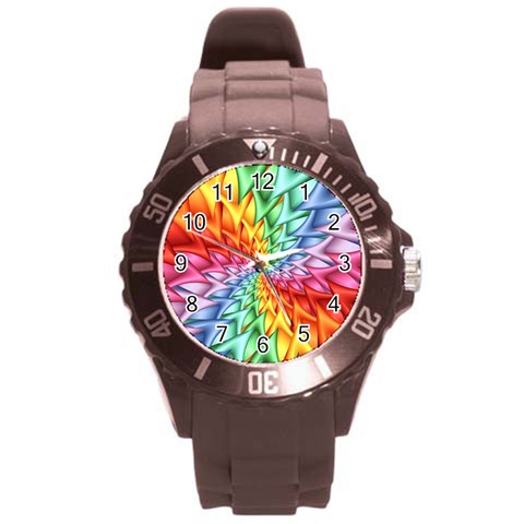 Psychedelic Rainbow Spiral Round Plastic Sport Watch (L) from ArtsNow.com Front