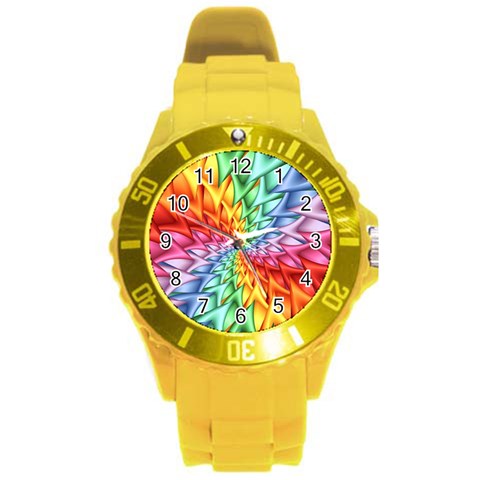 Psychedelic Rainbow Spiral Round Plastic Sport Watch (L) from ArtsNow.com Front