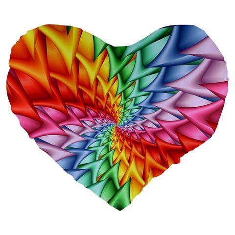 Psychedelic Rainbow Spiral Large 19  Premium Heart Shape Cushion from ArtsNow.com Front