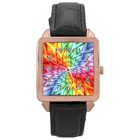 Psychedelic Rainbow Spiral Rose Gold Leather Watch  from ArtsNow.com Front