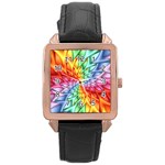 Psychedelic Rainbow Spiral Rose Gold Leather Watch 