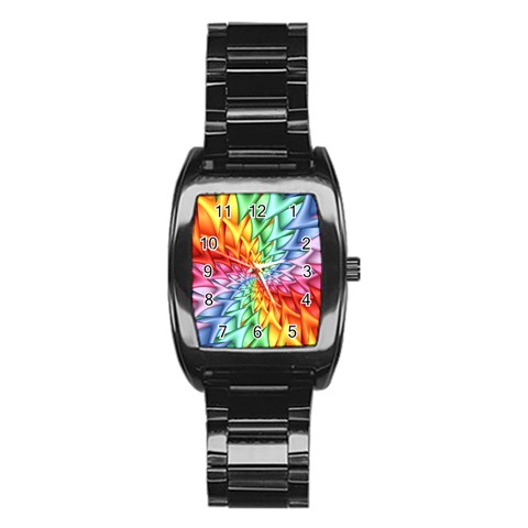 Psychedelic Rainbow Spiral Stainless Steel Barrel Watch from ArtsNow.com Front