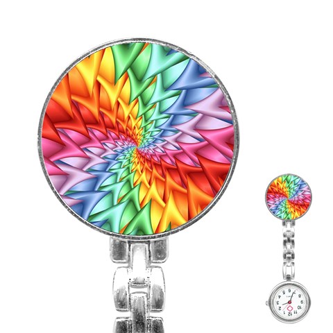 Psychedelic Rainbow Spiral Stainless Steel Nurses Watch from ArtsNow.com Front