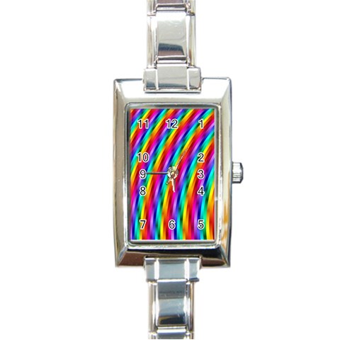 Psychedelic Rainbow Glitter Stripes Rectangle Italian Charm Watch from ArtsNow.com Front