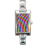 Psychedelic Rainbow Glitter Stripes Rectangle Italian Charm Watch