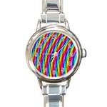 Psychedelic Rainbow Glitter Stripes Round Italian Charm Watch