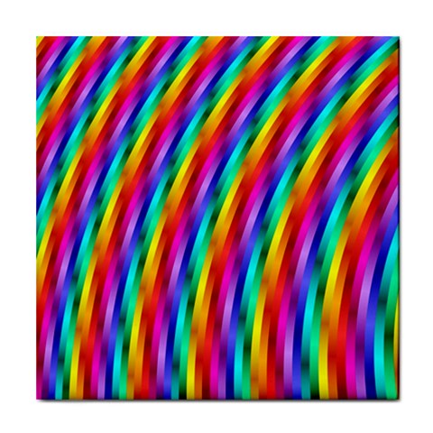 Psychedelic Rainbow Glitter Stripes Tile Coaster from ArtsNow.com Front