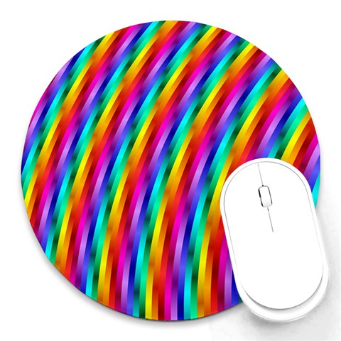 Psychedelic Rainbow Glitter Stripes Round Mousepad from ArtsNow.com Front