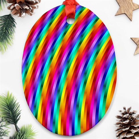 Psychedelic Rainbow Glitter Stripes Ornament (Oval) from ArtsNow.com Front