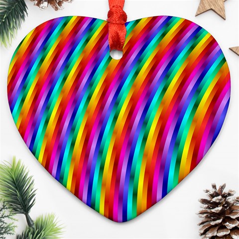 Psychedelic Rainbow Glitter Stripes Ornament (Heart) from ArtsNow.com Front