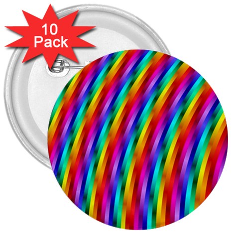 Psychedelic Rainbow Glitter Stripes 3  Button (10 pack) from ArtsNow.com Front