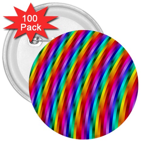 Psychedelic Rainbow Glitter Stripes 3  Button (100 pack) from ArtsNow.com Front