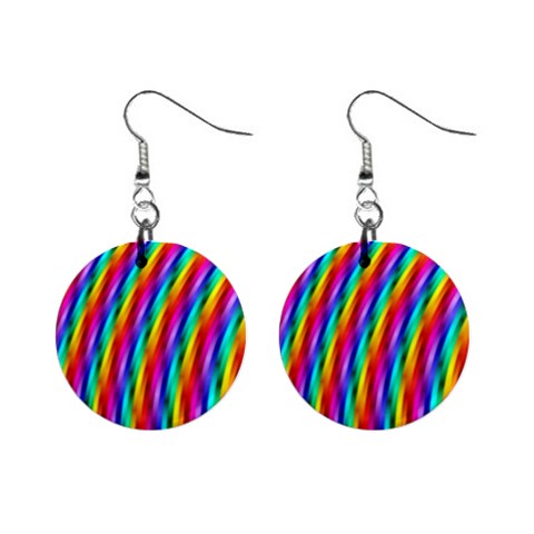 Psychedelic Rainbow Glitter Stripes 1  Button Earrings from ArtsNow.com Front