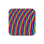 Psychedelic Rainbow Glitter Stripes Rubber Coaster (Square)