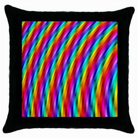 Psychedelic Rainbow Glitter Stripes Throw Pillow Case (Black) from ArtsNow.com Front