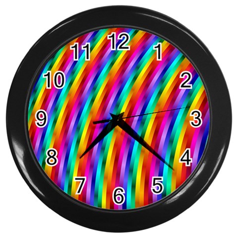 Psychedelic Rainbow Glitter Stripes Wall Clock (Black) from ArtsNow.com Front