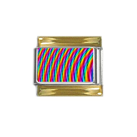 Psychedelic Rainbow Glitter Stripes Gold Trim Italian Charm (9mm) from ArtsNow.com Front