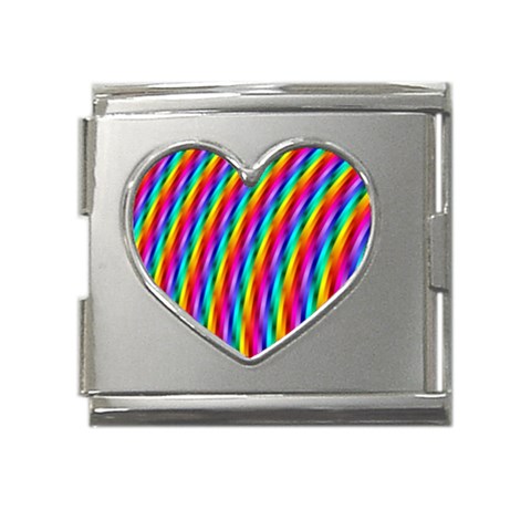 Psychedelic Rainbow Glitter Stripes Mega Link Heart Italian Charm (18mm) from ArtsNow.com Front