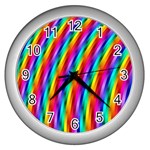 Psychedelic Rainbow Glitter Stripes Wall Clock (Silver)