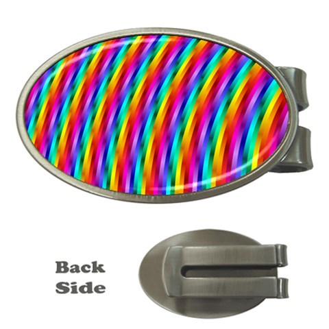 Psychedelic Rainbow Glitter Stripes Money Clip (Oval) from ArtsNow.com Front