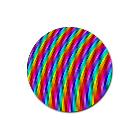 Psychedelic Rainbow Glitter Stripes Rubber Coaster (Round) from ArtsNow.com Front