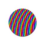 Psychedelic Rainbow Glitter Stripes Rubber Coaster (Round)