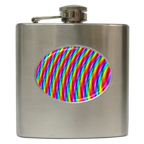 Psychedelic Rainbow Glitter Stripes Hip Flask (6 oz) from ArtsNow.com Front