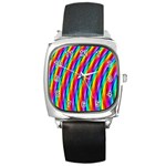 Psychedelic Rainbow Glitter Stripes Square Metal Watch