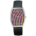 Psychedelic Rainbow Glitter Stripes Barrel Style Metal Watch