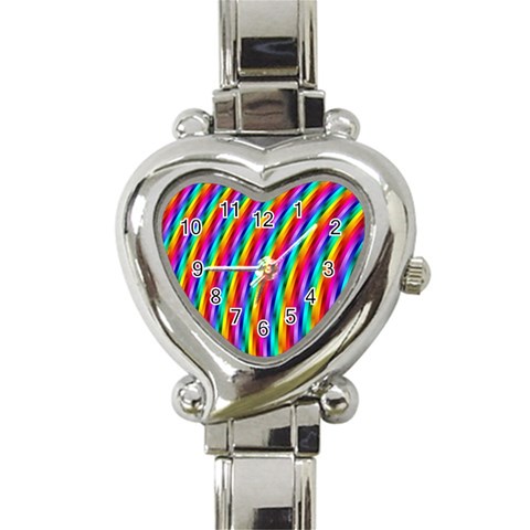 Psychedelic Rainbow Glitter Stripes Heart Italian Charm Watch from ArtsNow.com Front