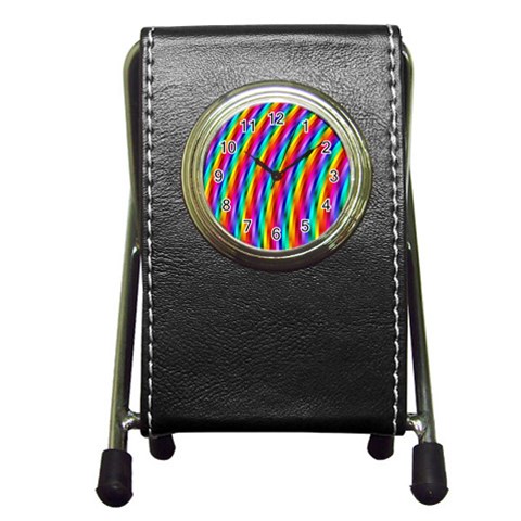 Psychedelic Rainbow Glitter Stripes Pen Holder Desk Clock from ArtsNow.com Front