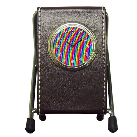 Psychedelic Rainbow Glitter Stripes Pen Holder Desk Clock from ArtsNow.com Front