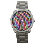 Psychedelic Rainbow Glitter Stripes Sport Metal Watch